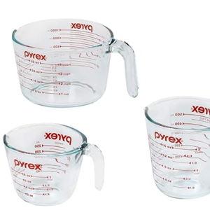 Pyrex Essentials (3-Pack) Glass Measuring Cups Set, (1, 2 & 4 Cup) Measuring Cups For Prepping, Baking and Cooking, Preheated Oven, Dishwasher, Freezer, and Microwave Safe