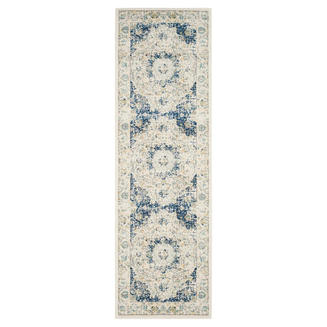 Ivory/Blue Abstract Loomed Runner - (2'2"X7' Runner)- Safavieh
