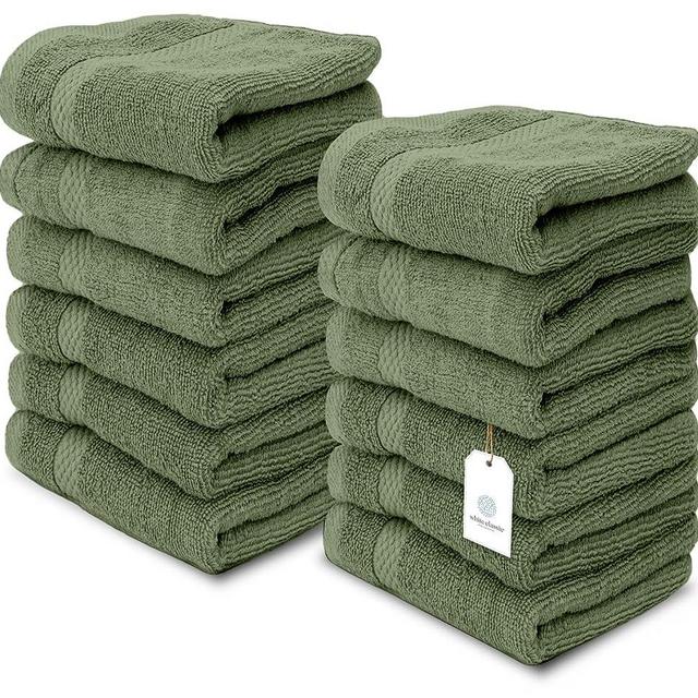 White Classic Luxury Washcloths for Bathroom-Hotel-Spa-Kitchen-Set - Circlet Egyptian Cotton - Highly Absorbent Hotel Quality Face Towels - Bulk Set of 12-13x13 Inch (Forest Green)