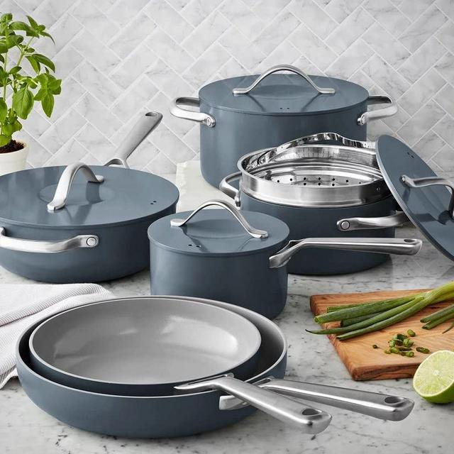 Member Mark 11 Piece Modern Ceramic Cookware Set With Smart Kitchen Tools Set (Assorted Colors) (Gray)
