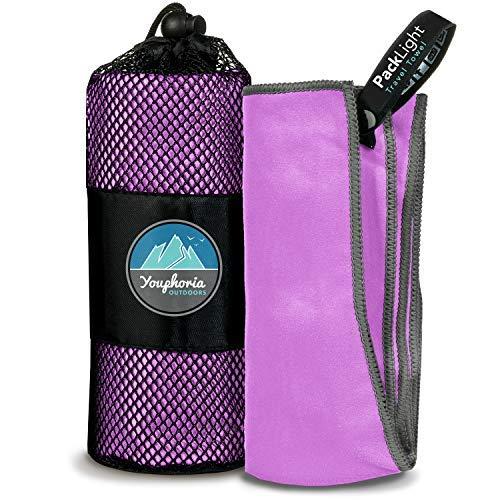 Youphoria Outdoors Microfiber Travel Towel - Ideal Fast Drying Towels for Camping,Travel, Beach, Backpacking, Gym, Sports, and Swimming - Lightweight, Quick Dry and Absorbent - 3 Sizes