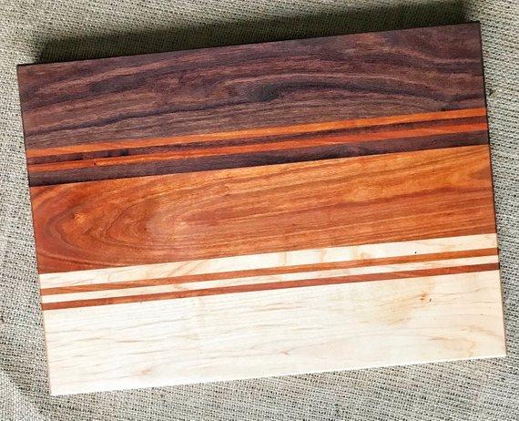 Etsy - Handmade wood cutting board - cherry, walnut, & maple striped custom size wedding gift serving board cheese plate kitchen gift for cook