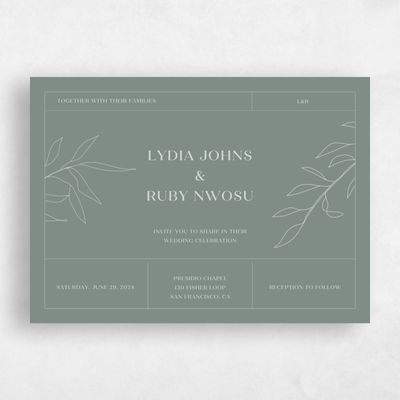 Green Floral Wedding Invitation - Linwood Landscape