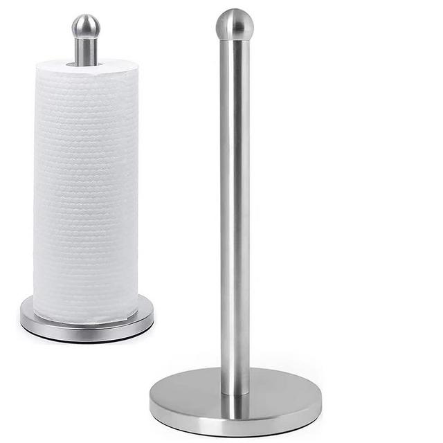 DAWNER Stainless Steel Paper Towel Holder Stand with Base Vertical Design, Easy One- Handed Operation - This Sturdy Weighted Paper Towel Holder Countertop, Paper Towel Holder