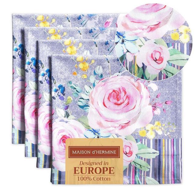 Maison d' Hermine Cloth Napkins Set of 4 100% Cotton Everyday Reusable Square Napkins Cloth Washable, Dinner, Party, Wedding, Restaurant, Spring/Summer (Sweet Rose Lavender - Lush, 20" x 20")