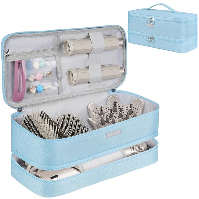 Travel Carrying Case Compatible with Shark Flexstyle/FlexFusion/Hair Dryer,Double-Layer Hair Hot Tools Storage Bag Fits for Dyson Airwrap Styler/Supersonic Hair Dryer and Attachments,Blue-Bag Only