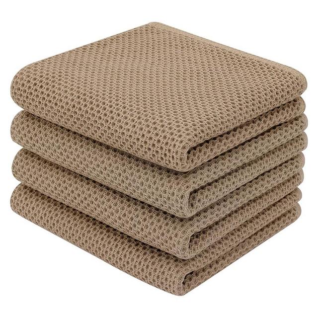 Homaxy 100% Cotton Waffle Weave Kitchen Dish Towels, Ultra Soft Absorbent Quick Drying Cleaning Towel, 13x28 Inches, 4-Pack, Tan