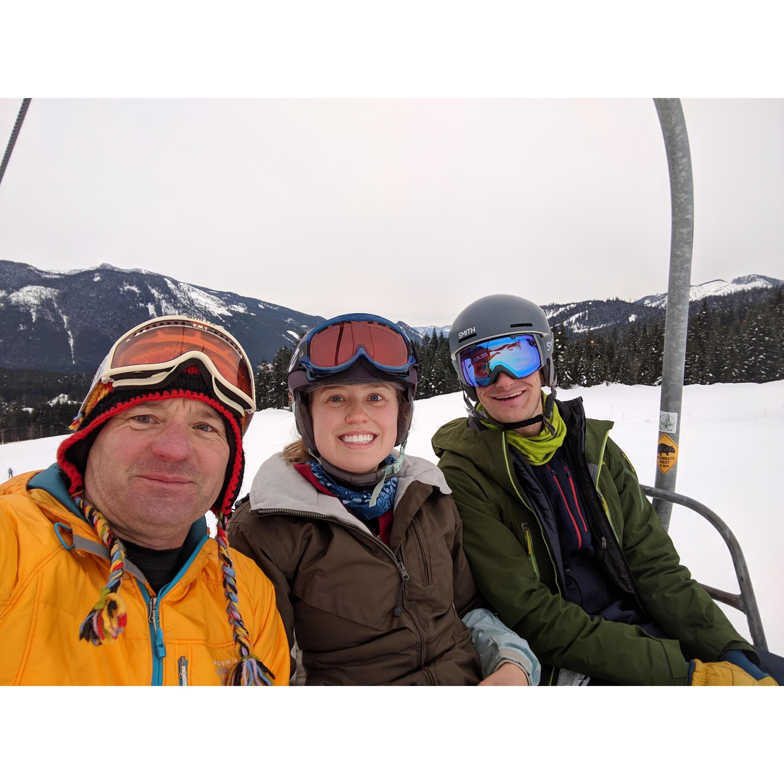 Fun with dad on the slopes before he takes off to the other side of the world.