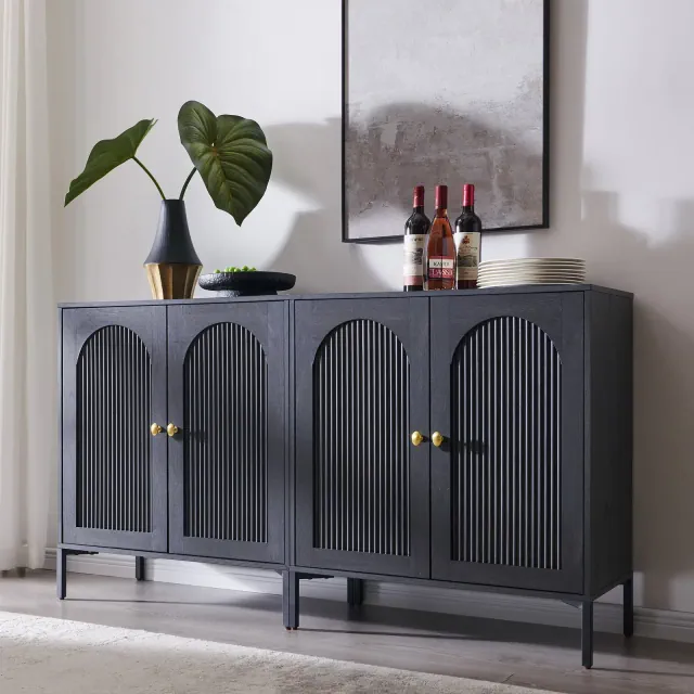 Sideboard Buffet Cabinet with Storage, 61.75" W Modern Arched Cabinet with Adjustable Shelves, Wooden Coffee Bar for Living Dining Room, Dark Grey
