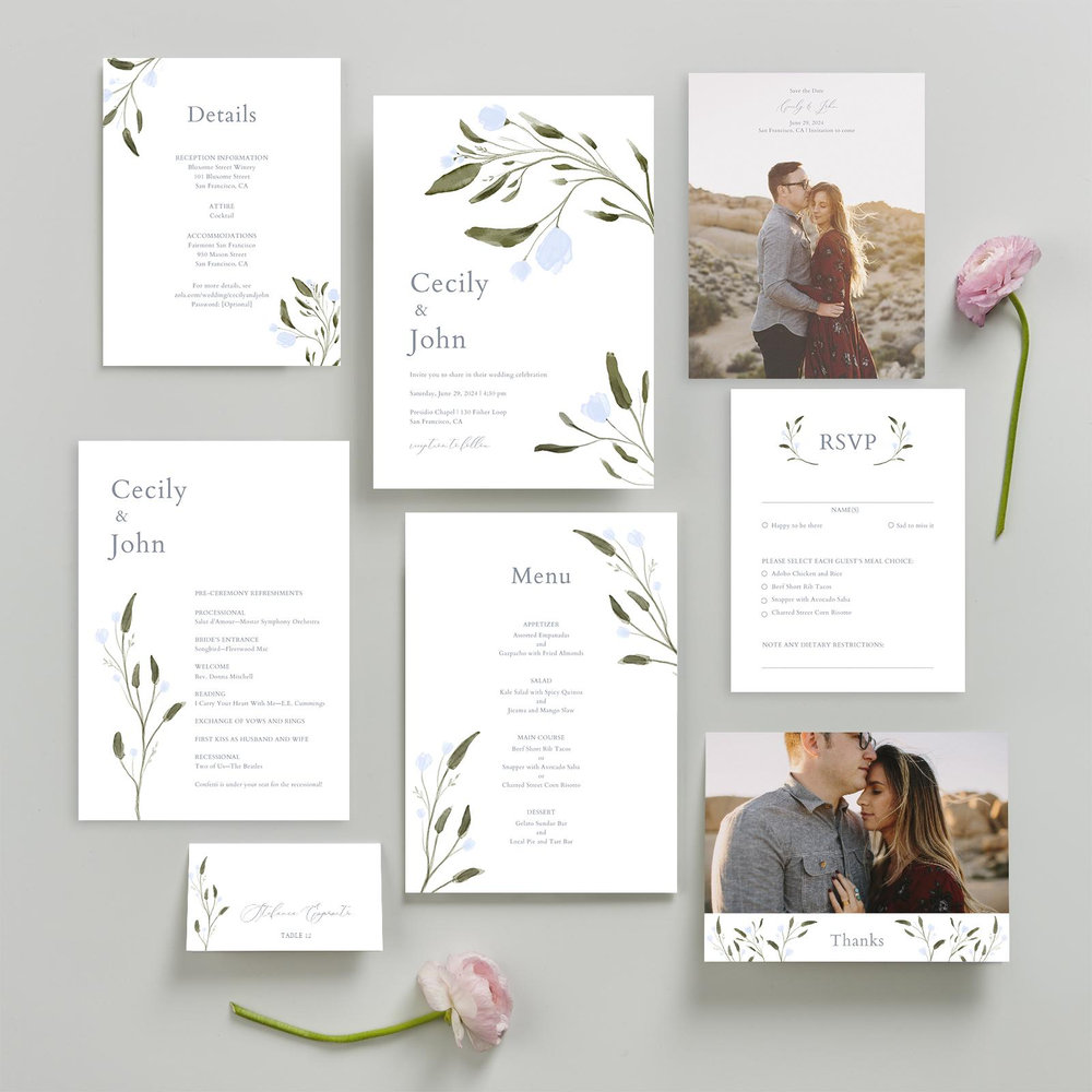 Beale Classic | Pale Blue | Zola Wedding Invitations