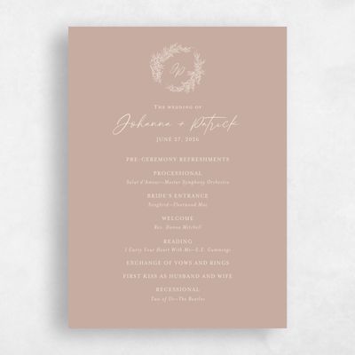 Latte, Brown Wedding Program - Birchwood