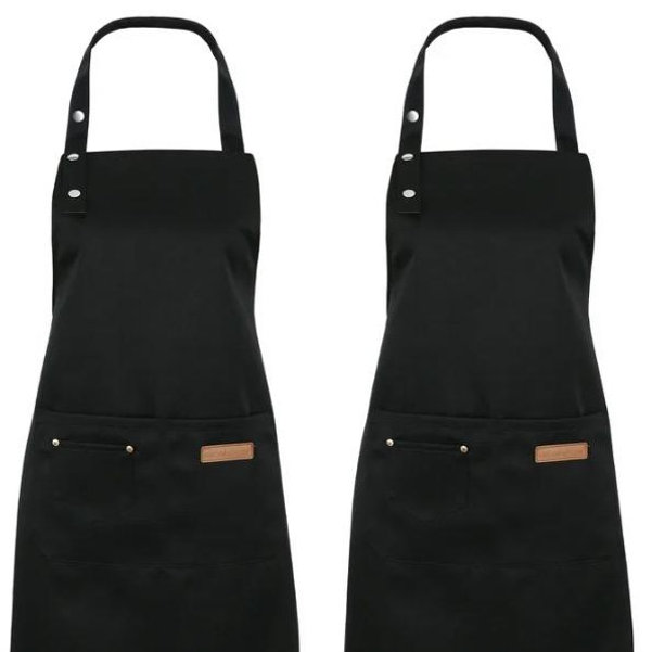 AOWOO 2 Pack Kitchen Bib Apron, Adjustable Waterdrop Resistant Apron with 3 Pockets, Kitchen Cooking Chef Apron for Women Men, Unisex Black Apron for Kitchen Cooking Baking Crafting BBQ Drawing