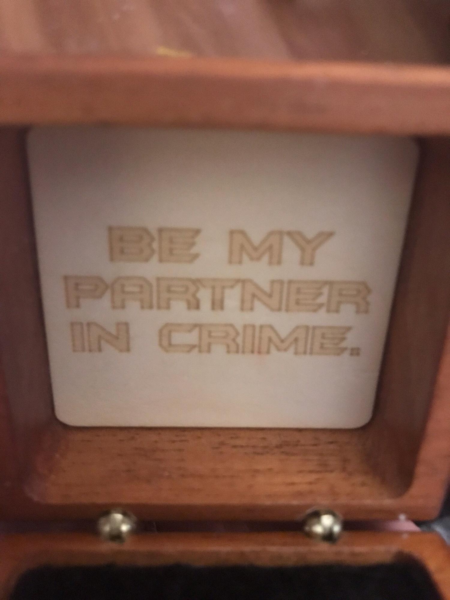 The inside of Adams custom ring box