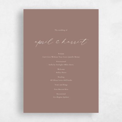 Cocoa Mauve, Orange Wedding Program - Beaulieu