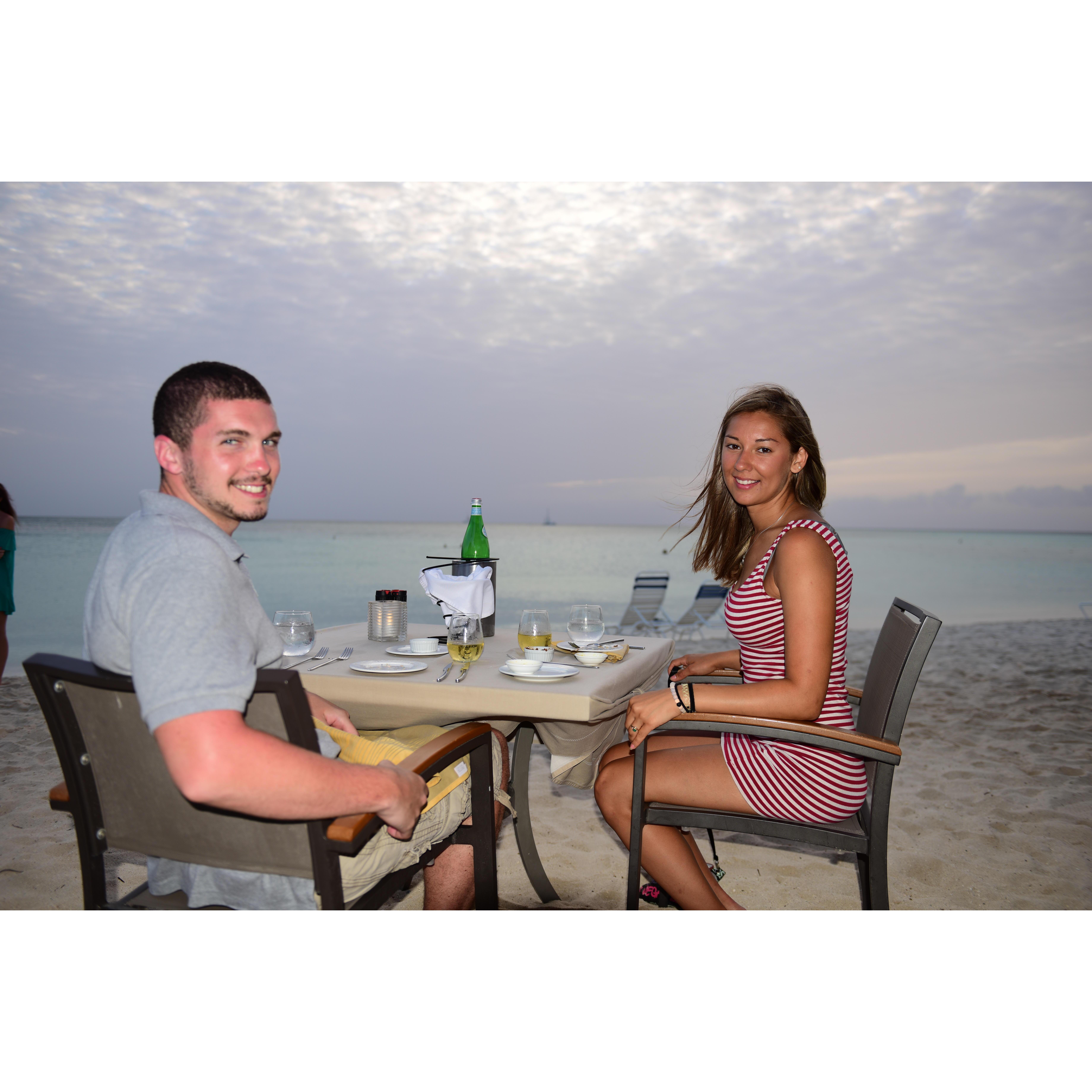 Dinner on the beach in Aruba - our first trip together!
