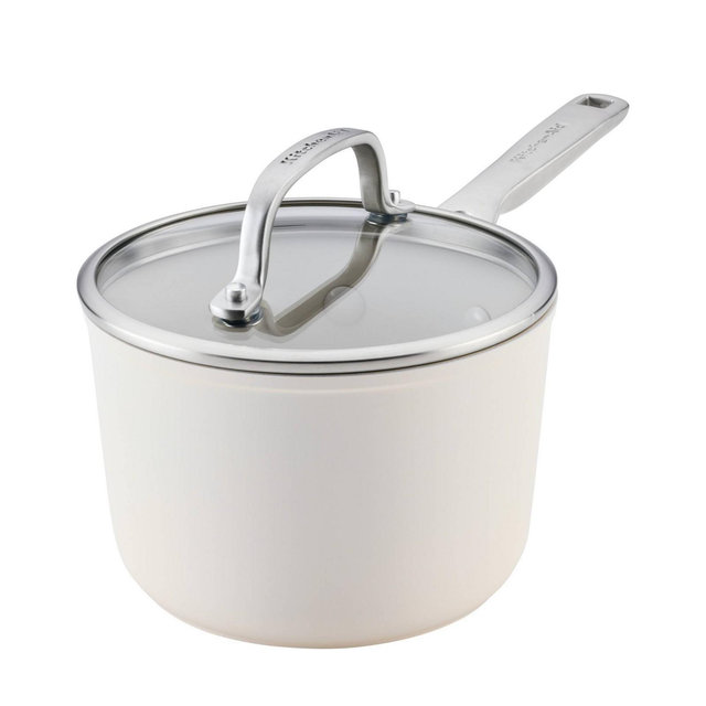 KitchenAid 2qt Hard-Anodized Ceramic Induction Sauce Pan with Lid Porcelain White