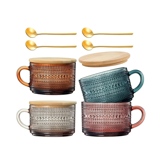 The Wine Savant Vintage Glass Coffee Mugs, Set of 4