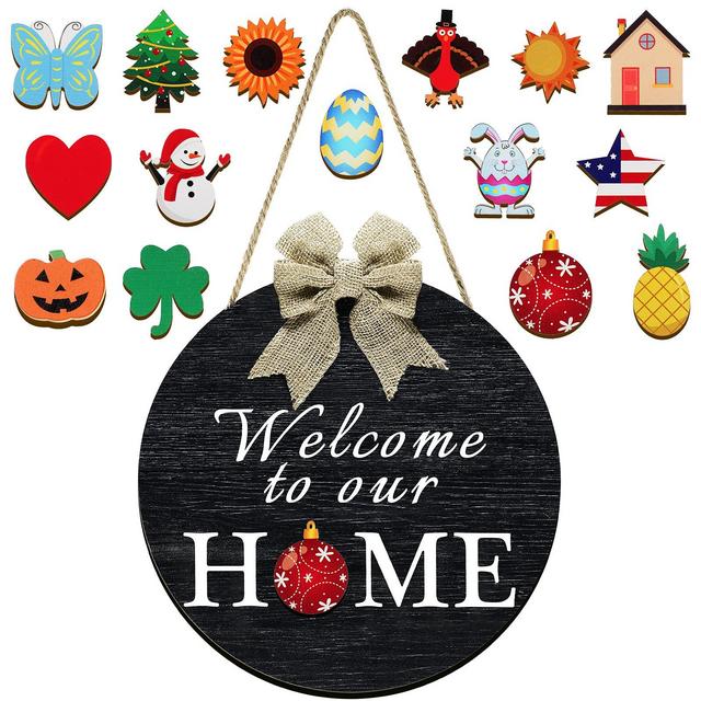 Black Color Seasonal Welcome Sign Decor (Black)