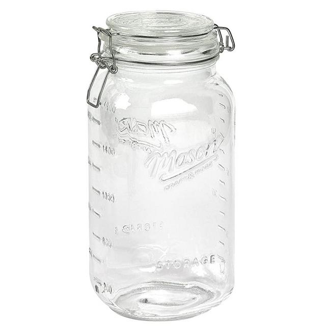 Mason Craft & More Airtight Kitchen Food Storage Clear Glass Clamp Jars, 101 Ounce (3 Liter) Extra Large Clamp Jar