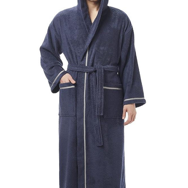 Arus Men's Hooded Classic Bathrobe Turkish Cotton Robe with Full Length Options