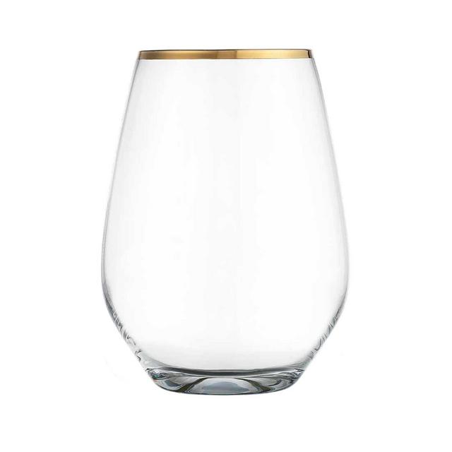 Home Essentials & Beyond Cellini Gold-Rim Stemless Wine Glasses (Set of 4)