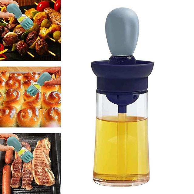 Zimblin Glass Olive Oil Bottle And Brush 2 In 1, Silicone Dropper Measuring Oil Dispenser Bottle Kitchen Cooking Baking BBQ Grill Vinegar Turkey Basting Pastry Brushes Mother's Day Gift (blue)