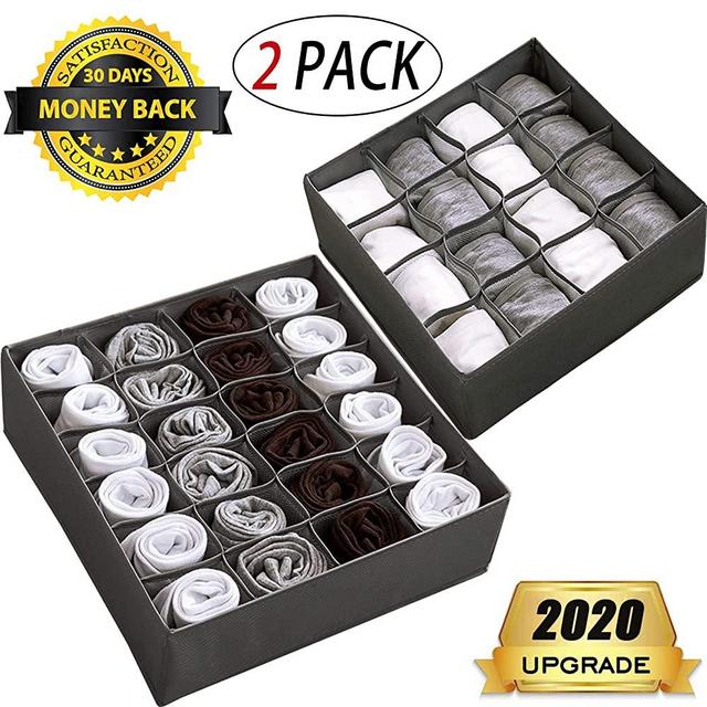 YOMFUN Underwear Drawer Organizer Divider Socks Organizers, Dresser Drawer Organizer for Underwear,Socks,Ties,Panties for Kids,Adults Whole Family,Upgrade Washable 2 PCS (Dark Gray)