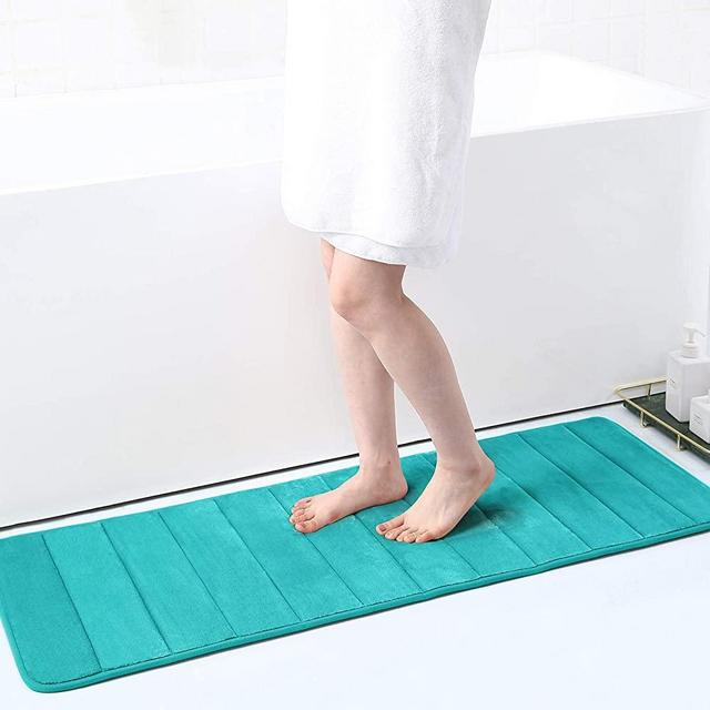 Memory Foam Soft Bath Mats - Non Slip Absorbent Bathroom Rugs Rubber Back Runner Mat for Kitchen Bathroom Floors 17" x 47", Peacock Green