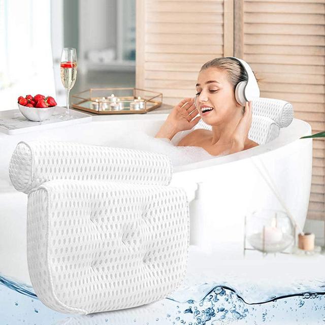 Bath Pillow Bathtub Pillow - Bath Pillows for Tub with Neck, Head, Shoulder and Back Support - 4D Air Mesh Spa Pillow for Bath - Extra Thick, Soft and Quick Dry