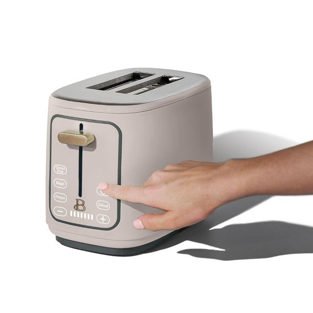 Beautiful Drew Barrymore 2-Slices Toaster, Touch Display, 7 Browning Levels, Bagel/Frozen/Reheat, 900W, Wide Slots, Elegant Design (White) (Porcini Taupe)
