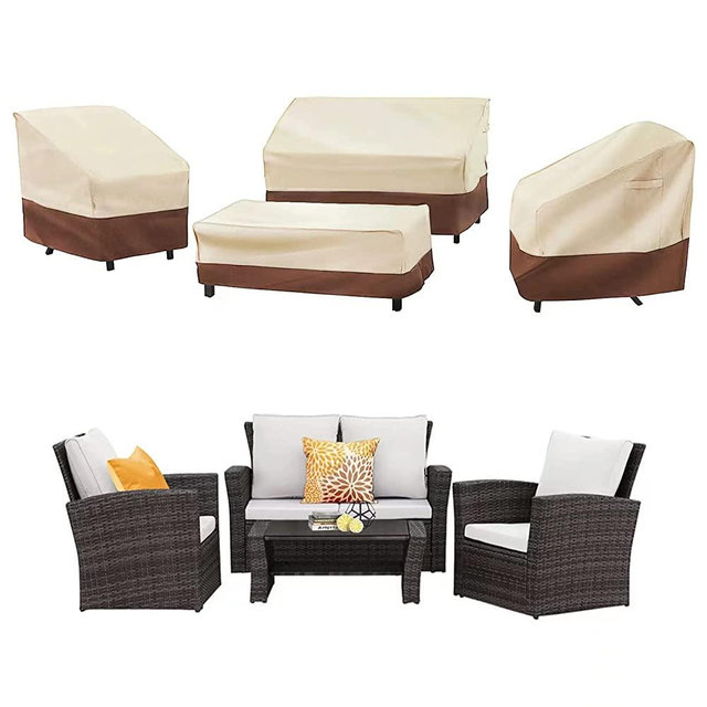 Loriano Patio Furniture Cover Set Winter, 4 Piece Medium Outdoor Furniture Cover Waterproof, 600D Heavy Duty Lawn Patio Set Covers