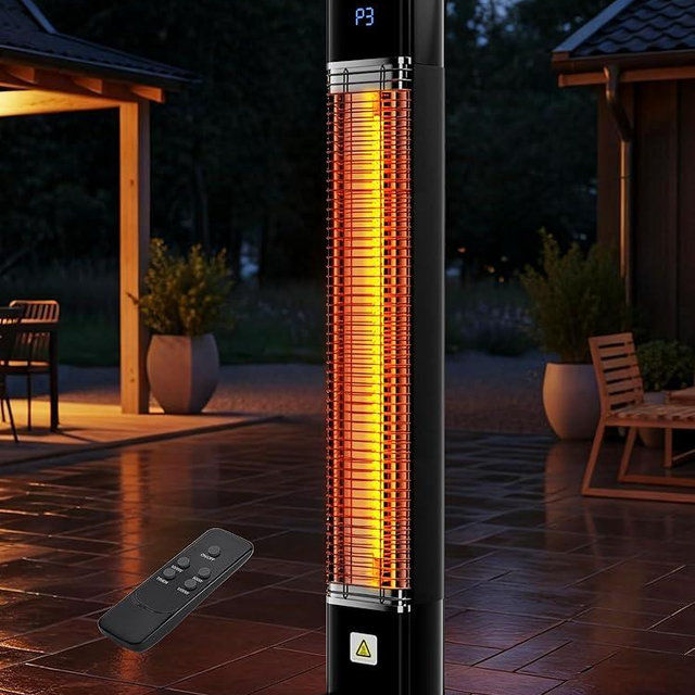 Uthfy Electric Outdoor Patio Heater,1500W Infrared Heater with 24H Timer, Remote, Waterproof, Quiet Portable Space Heater for Large Room,Tower Heater for Indoor Garage, Balcony, Backyard, Shop