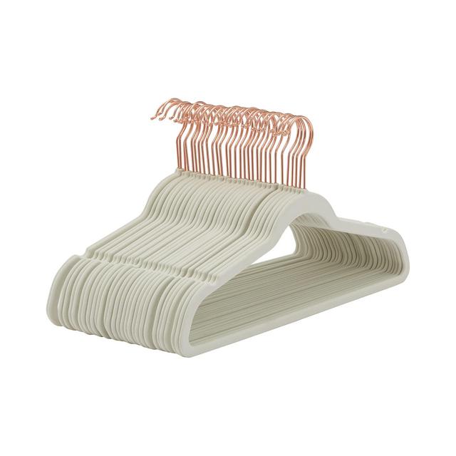 Amazon Basics Slim, Velvet, Non-Slip Suit Clothes Hangers, Ivory/Rose Gold - Pack of 30