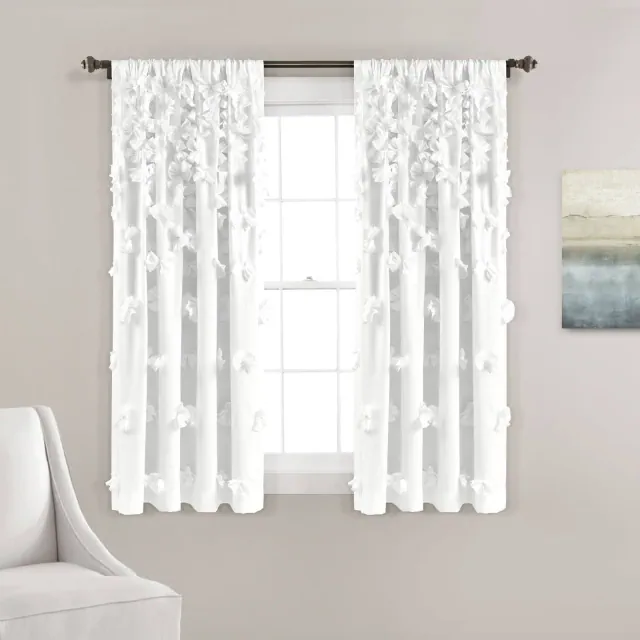 63"x54" Riley Sheer Window Curtain White - Lush Décor: Solid Microfiber Panel, Rod Pocket, Indoor Use