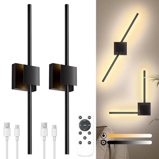 Torchlet Battery Operated Wall Sconce with Remote Control, Dimmable Wall Sconces Set of Two with DIY Independently Rotatable Lamppost, 3000K-6000K LED Wall Lights for Bedroom, Living Room, 28.3 Inch