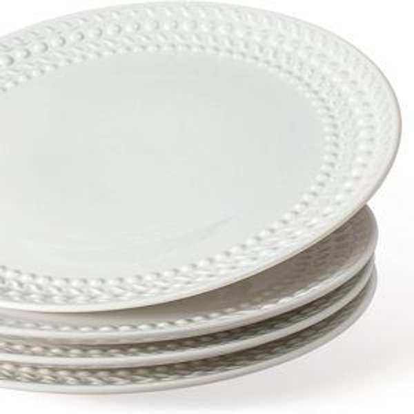 Large Dinner Plates Set of 4-10.75 Inch Ceramic Plates Embossed Salad Plates Modern White Round Serving Dishes for Kitchen - Microwave, Oven and Dishwasher Safe (Auspicious Clouds)
