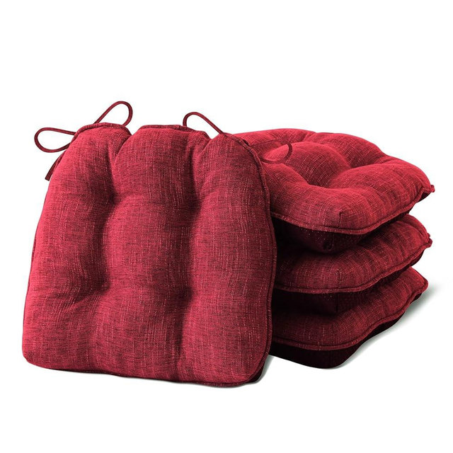 IPYNBAP Chair Cushions for Dining Chairs Set of 4, Kitchen Chair Cushions, Chair Pads with Ties and Non Slip Backing, Tufted Memory Foam Seat Cushion 4 Pack, 18" x 18" x 4", Red