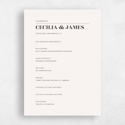 Light Oatmeal, Beige Wedding Program - Valier