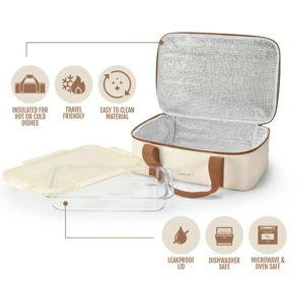 Ello Color Lock 9X13 Glass Baker with Carrier, Cream