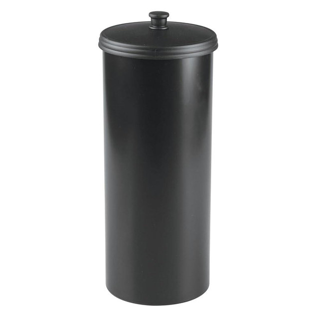 iDesign Freestanding Bathroom Toilet Paper Storage Holder with Lid for 3 Extra Rolls, Matte Black