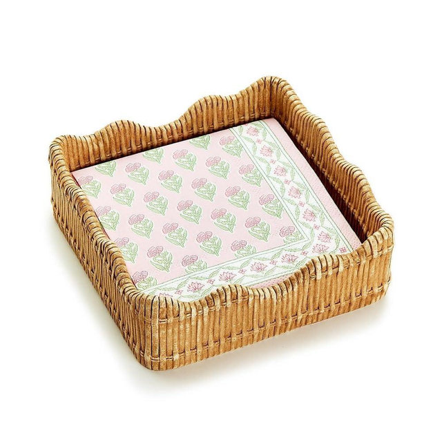 Two's Company Scalloped Edge Cocktail Napkin Holder, 6-inches Length, Resin, Home Décor