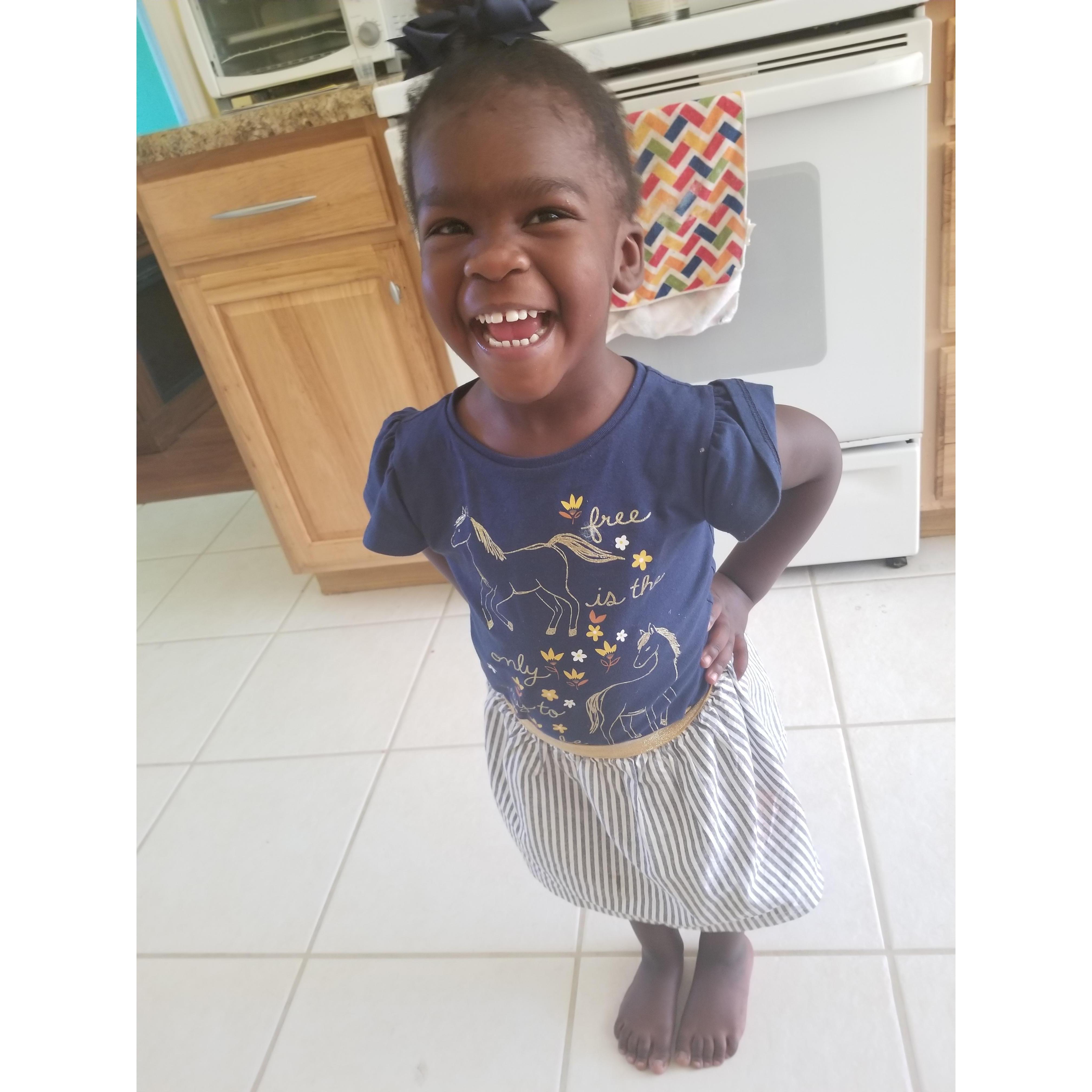 This is our little drama queen! She was born into the world with so much personality. People can't help but to love her. She tends to draw people in with her sweet face and pazzazz!