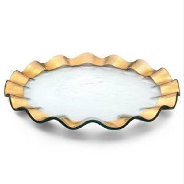 Annieglass Ruffle 13 inch Buffet Plate Gold Ruffle