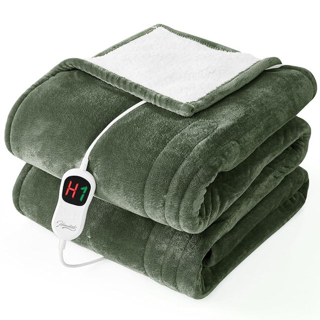 Homemate Electric Heated Blanket Full - 72"x84" Heating Bed Blankets Throw with 10 Heating Levels 8 Hours Auto Off Fast Heating Over-Heated Protection Ultra Soft Warm Flannel ETL Certified Green