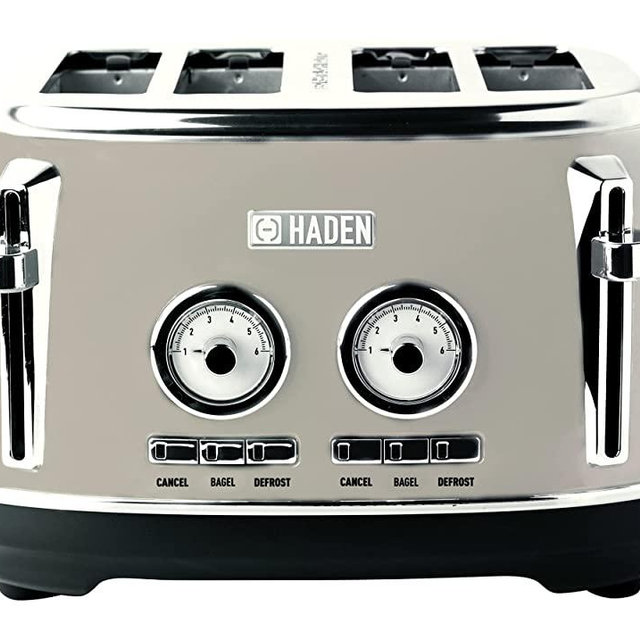 Haden 75039 DORSET 4 Slice Toaster, Wide Slot with Removable Crumb Tray and Settings, Putty