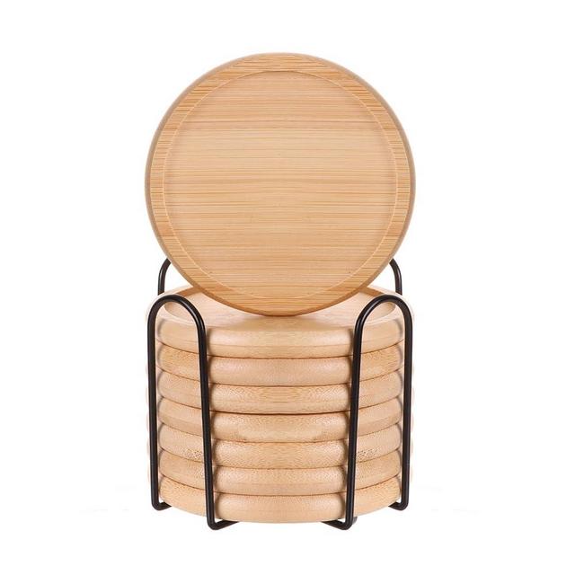 LanZhiYa Bamboo 4 inch coaster [8 pcs] Coasters with Holder - Drinking Coasters - Cup Mat for Drinks - Live for Hot or Cold Drink - Non-slip and non-stick,Suitable for Kinds Cups and Living Room Decor