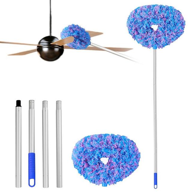 Ceiling Fan Cleaner Duster Reusable Microfiber Ceiling Fan Blade Cleaner Removable Duster with Extension Pole Adjusts 13 to 49.7 Inch for Cleaning Walls Furniture Door Window Top (Blue Pink)