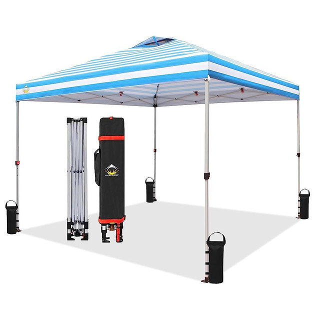 CROWN SHADES 10x10 Pop Up Canopy (10x10,Sky Blue and White Stripes)