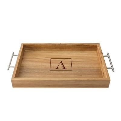 Monogram Acacia Serving Tray with Metal Handles - Cathy's Concepts
