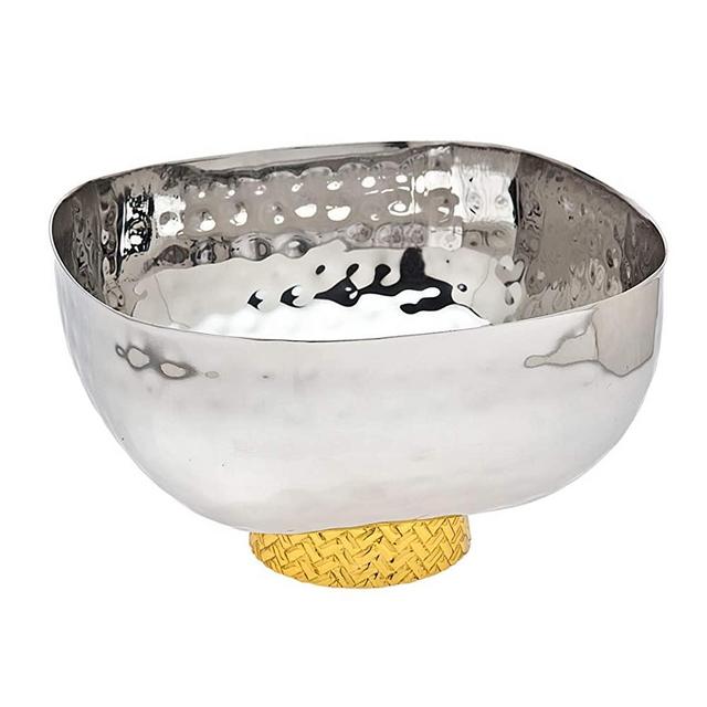 Godinger Harper Square Salad Serving Bowl Platter - Hammered Gold Trimmed